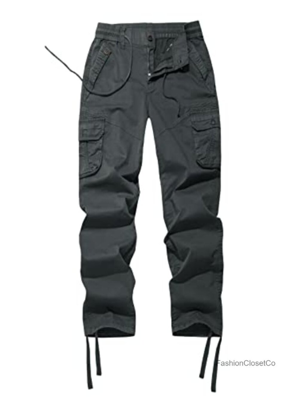 Women's Mid Rise Drawstring Multi-Pocket Cargo Pants Cotton Spandex Hiking